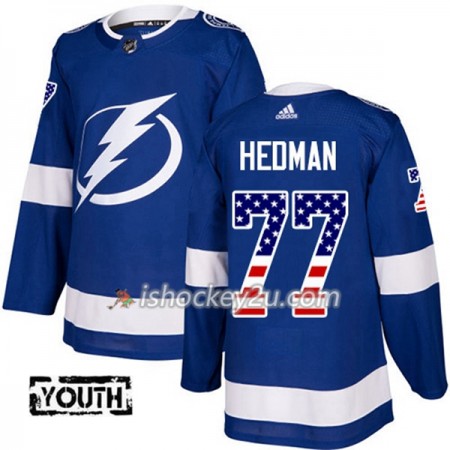 Børn NHL Tampa Bay Lightning Trøje Victor Hedman 77 Adidas 2017-2018 Blå USA Flag Fashion Authentic